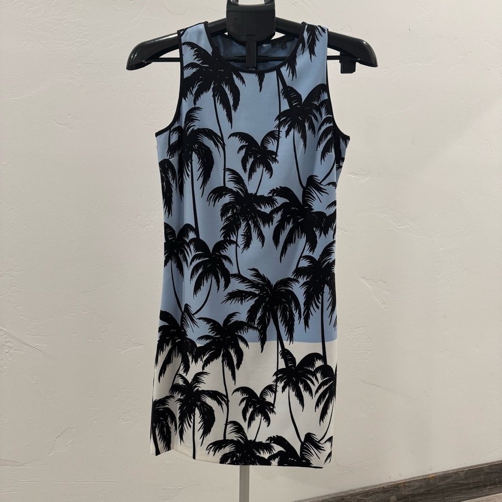 Vince Camuto Palm Tree Color Block Shift Dress Sleeveless Womens Size 4 Petite